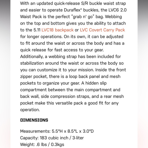 NEW 5.11 Tactical LVC6 WAIST PACK 2.0 3L - Picture 3 of 8